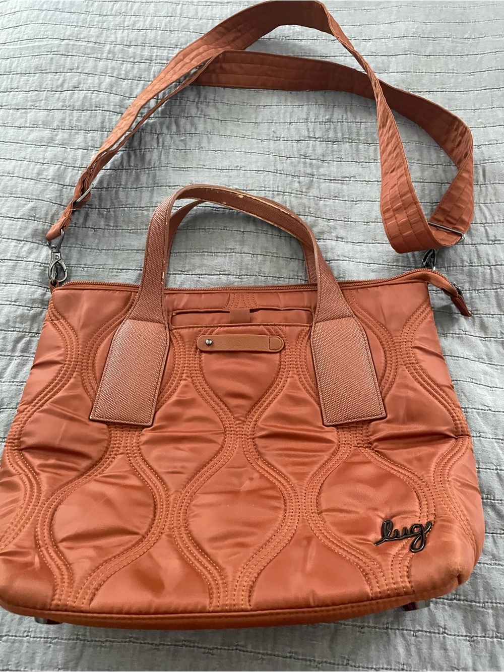 lug Orange Quilted Tote with Removable Shoulder Strap